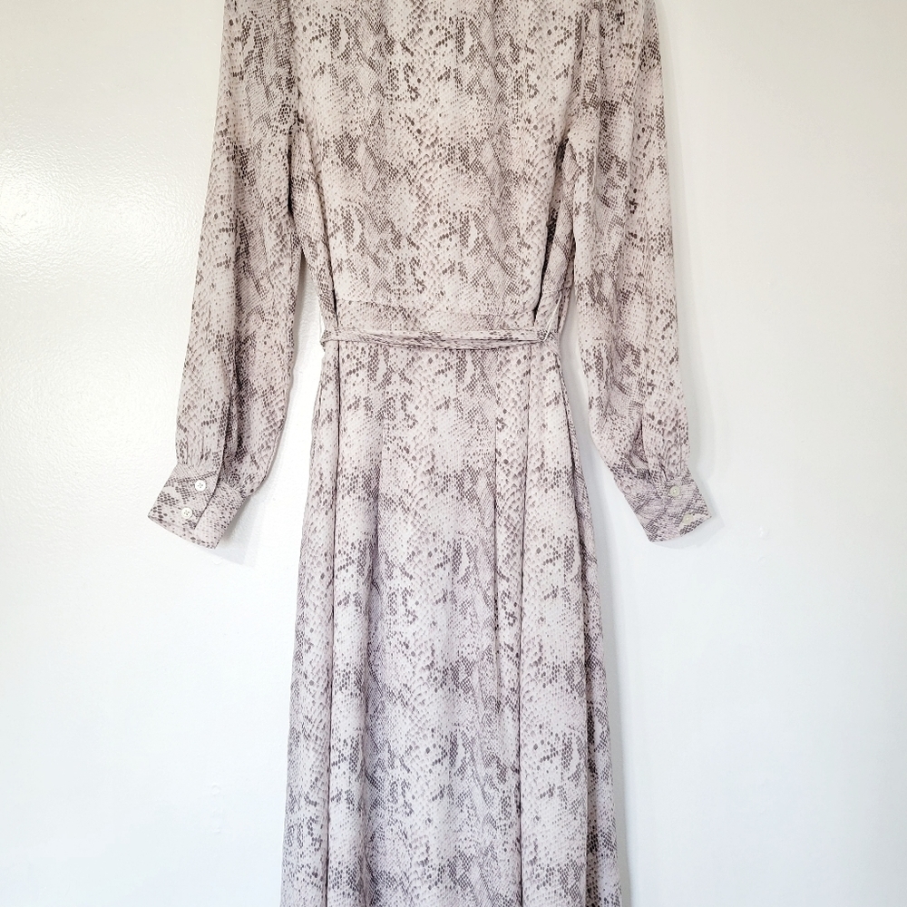 LOFT Snake Print Tie Waist Midi Lavender Beige Dress Size 2 - Picture 5 of 14